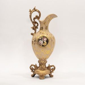 ВАЗА ОТ ПОРЦЕЛАН - ПОЛИРЕЗИН БЕЖОВА С ЦВЕТЯ 21X18X51.5СМ