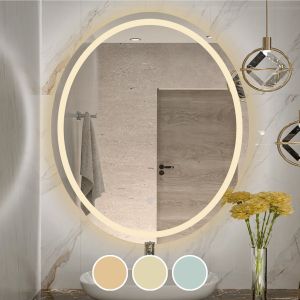 LED-3 ОВАЛНО СТЕННО ОГЛЕДАЛО - ОСВЕТЕНО - СЕНЗОРНО, С 3 ОПЦИИ ЗА СМЯНА НА ЦВЕТА