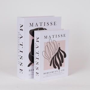 ДЕКОРАТИВНИ КУТИИ КНИГИ S/2, МАТИС, БЯЛО-БЕЖОВО-ЧЕРНО, 27X20X5.5СМ/ 34X25X7СМ