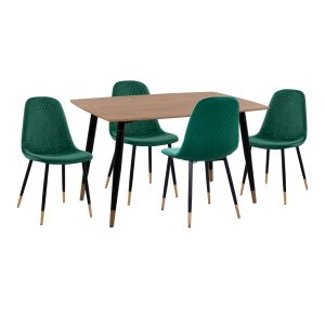 КОМПЛЕКТ ЗА ТРАПЕЗАРИЯ 5 ЧАСТА ALIZA HM11196.03 MDF ПЛОТ - КАДИФЕ В КИПАРОСОВО ЗЕЛЕНО И МЕТАЛ В ЧЕРНО