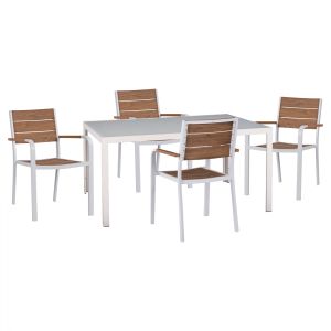 КОМПЛЕКТ МАСИ И СТОЛОВЕ ОТ 5 ЧАСТИ, МАСА 150X90 И АЛУМИНИЙ, БЯЛ HM11706.01