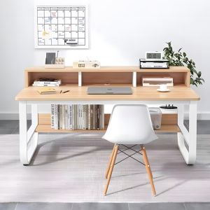 БЮРО EVREPY ОТ MDF В ЦВЯТ ДЪБ И БЕЛИ МЕТАЛНИ КРАКА 100X60X73СМ