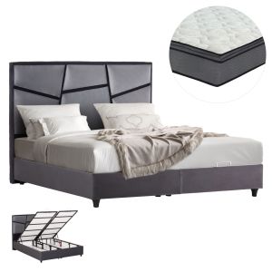 ДВОЙНО ЛЕГЛО IRIDA С МАТРАК И МЯСТО ЗА СЪХРАНЕНИЕ HM21166 СИВО КАДИФЕ - ЗА 160X200СМ.