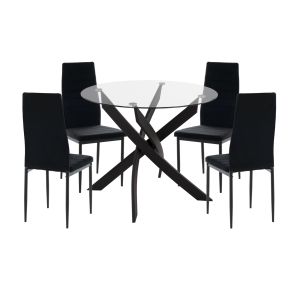 КОМПЛЕКТ МАСИ И СТОЛОВЕ 5 ЧАСА LADY HM21199.04 СТЪКЛЕН ПЛОТ - МЕТАЛ И КАДИФЕ В ЧЕРНО