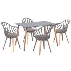 КОМПЛЕКТ МАСИ И СТОЛОВЕ 5 ЧАСТИ ANAIS HM21176 MDF ПЛОТОВЕ В СИВО - PP &amp; PU В СИВО