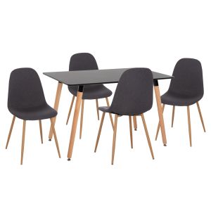КОМПЛЕКТ МАСИ И СТОЛОВЕ 5 ЧАСТИ MINARDO HM21179 MDF ПЛОТ В ЧЕРЕН - ТЪМНО СИВ ПЛАТ