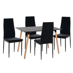 КОМПЛЕКТ МАСИ И СТОЛОВЕ 5 ЧАСТИ MINIMAL HM21173 MDF ПЛОТ В ЧЕРНО - КАДИФЕ И МЕТАЛ В ЧЕРНО