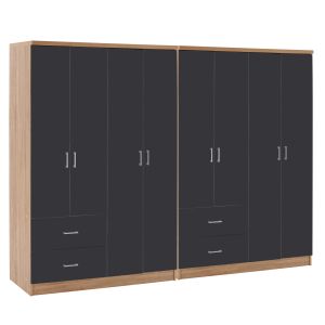 8-КРИЛЕН ГАРДЕРОБ BRIANA HM21237.01 МЕЛАМИН В ЦВЯТ СОНАМА И ТЪМНО СИВО 241X42,5X180,5ВСМ.