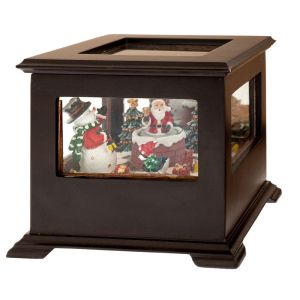 КАФЯВА ДЪРВЕНА МУЗИКАЛНА КУТИЯ С ВОДНА ТОПКА ВЪТРЕ 14X14X13 СМ