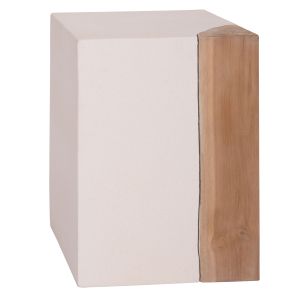 КВАДРАТНА ХОЛНА МАСА LEIA HM18163.02 ФИБРОЦИМЕНТ В БЯЛО - ТИКОВО ДЪРВО 32.5X32.5X46ВСМ.
