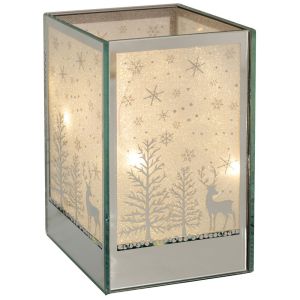 КОЛЕДНА СТЪКЛЕНА ДЕКОРАЦИЯ СЪС СРЕБЪРНА СЦЕНА И LED СВЕТЛИНА 10X10X15 СМ, С БАТЕРИЯ