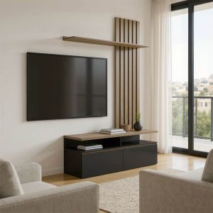 КОМПЛЕКТ ЗА ВСЕКИДНЕВНА PERLENTO В ЧЕРНО И ЦВЯТ СОНОМА 140X41X219.5СМ