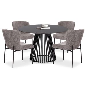 КОМПЛЕКТ МАСА И СТОЛОВЕ 5 ЧАСТИ MEMNON SM21242 КЕРАМИЧЕН ПЛОТ- КРЪГЪЛ-СИВ