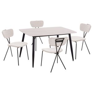 КОМПЛЕКТ МАСА И СТОЛОВЕ 5 ЧАСТИ RAVEN HM21067.01 КЕРАМИЧЕН ПЛОТ БЯЛ МРАМОР-МЕТАЛЕН