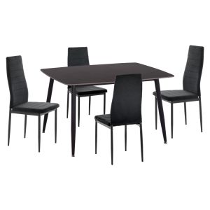 КОМПЛЕКТ МАСА И СТОЛОВЕ 5 ЧАСТИ RAVEN HM21224.02 КЕРАМИЧЕН ПЛОТ ЧЕРЕН МРАМОР - ЧЕРНО КАДИФЕ
