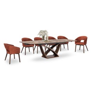 КОМПЛЕКТ МАСА И СТОЛОВЕ 7 ЧАСТИ EMPIRE SM21229 КЕРАМИЧЕН ПЛОТ - ОРАНЖЕВ ПЛАТ