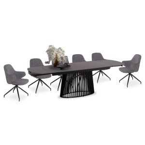 КОМПЛЕКТ МАСА И СТОЛОВЕ 7 ЧАСТИ MEMNON SM21240 КЕРАМИЧЕН ПЛОТ - СИВ ПЛАТ