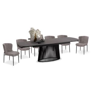КОМПЛЕКТ МАСА И СТОЛОВЕ 7 ЧАСТИ MEMNON SM21243 КЕРАМИЧЕН ПЛОТ - СИВ ПЛАТ