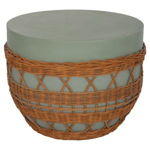 КРЪГЛА ХОЛНА МАСА VILHENA HM18165 ФИБРО ЦИМЕНТ ЗЕЛЕНА - ЕСТЕСТВЕН РАТАН Φ56X47ВСМ.