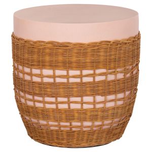 КРЪГЛА ХОЛНА МАСА VILHENA HM18166 ФИБРО ЦИМЕНТ РОЗОВА - ЕСТЕСТВЕН РАТАН Φ44.5X45HСМ.