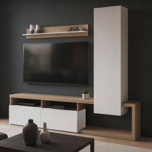 ХОЛНА ГАРНИТУРА LEGANTO В ЦВЯТ СОНОМА И БЯЛО 220.5X35X197.5СМ