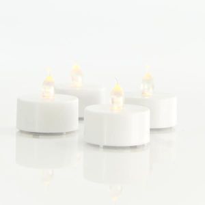 LED СВЕЩИ НА БАТЕРИЯ, БЯЛА, ПЛАСТМАСА, КОМПЛЕКТ ОТ 4 БРОЯ, С ЕФЕКТ НА ПЛАМЪК, 3,5X3,5X3,8СМ