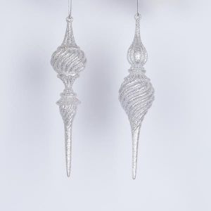 АКРИЛЕН СТАЛАКТИТ, БЯЛ С БРОКАТ, 2 ДИЗАЙНА, 19 СМ