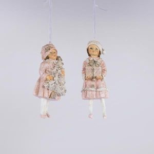 ВИСЯЩА ДЕКОРАЦИЯ ОТ ПОЛИРЕЗИН, МОМИЧЕТА В РОЗОВИ ДРЕХИ, 2 ДИЗАЙНА, 6,5X4,5X12СМ