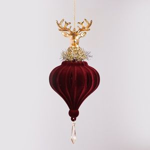 ВИСЯЩО УКРАШЕНИЕ, КАДИФЕ, БОРДО СЪС ЗЛАТНИ ЕЛЕНИ, 19.56 СМ