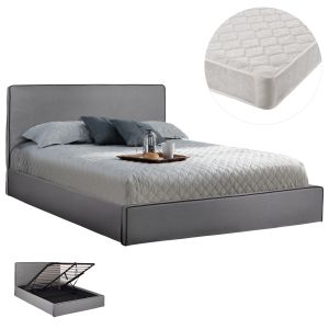 ДВОЙНО ЛЕГЛО С МАТРАК ALLIE HM21273.01 СИВ ПЛАТ С МЯСТО ЗА СЪХРАНЕНИЕ - ЗА 160X200СМ.