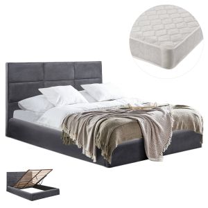 ДВОЙНО ЛЕГЛО С МАТРАК BRILEY HM21272.01 СИВО КАДИФЕ С МЯСТО ЗА СЪХРАНЕНИЕ - ЗА 160X200СМ