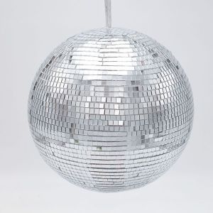 КОЛЕДНА СТЪКЛЕНА ТОПКА, ДИСКО, СРЕБЪРНА, 20 см