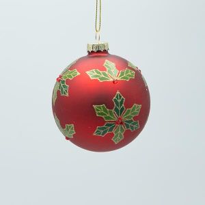 КОЛЕДНА СТЪКЛЕНА ТОПКА, МАТОВ ЧЕРВЕН ЦВЕТ С ИМЕЛ, КОМПЛЕКТ ОТ 4 БРОЯ, 8 см