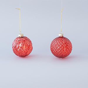 КОЛЕДНА СТЪКЛЕНА ТОПКА, ПРОЗРАЧНО ЧЕРВЕНА, КОМПЛЕКТ ОТ 4 БРОЯ, 8 см
