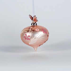 КОЛЕДНА СТЪКЛЕНА ТОПКА, РОЗОВА С ПОРЦЕЛАНОВА ПЕПЕРУДА, 9 см, БРОЙ 1