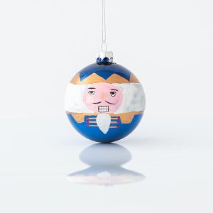 КОЛЕДНА СТЪКЛЕНА ТОПКА, СИНЯ, С ЛЕШНИКОТРОШАЧКА, КОМПЛЕКТ ОТ 4 БРОЯ, 8 см