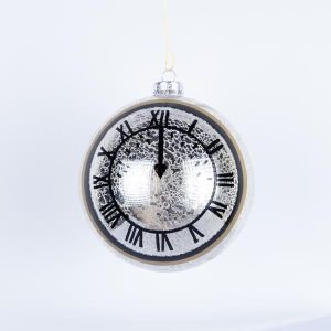 КОЛЕДНА СТЪКЛЕНА ТОПКА, ШАМПАНСКО, С ДИЗАЙН НА ЧАСОВНИК, КОМПЛЕКТ ОТ 2 БРОЯ, 12 см