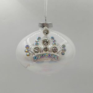 КОЛЕДНА СТЪКЛЕНА УКРАСА, ВИСУЛКА, БЯЛА С КОРОНА, КОМПЛЕКТ ОТ 4 БРОЯ, 10 см