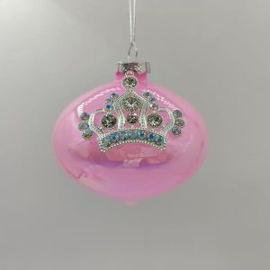 КОЛЕДНА СТЪКЛЕНА УКРАСА, ВИСУЛКА, РОЗОВА С КОРОНА, КОМПЛЕКТ ОТ 4 БРОЯ, 10 см