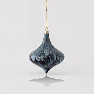КОЛЕДНА СТЪКЛЕНА УКРАСА, ВИСУЛКА, ТЪМНОСИН, С ЛИНИИ, КОМПЛЕКТ ОТ 4 БРОЯ, 10x11,8 см