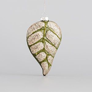 КОЛЕДНА СТЪКЛЕНА УКРАСА, ЛИСТА, ЗЕЛЕНА, С БЛЯСЪК, КОМПЛЕКТ ОТ 4 БРОЯ, 7x2,6x11,5см