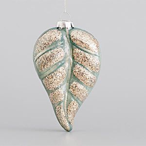 КОЛЕДНА СТЪКЛЕНА УКРАСА, ЛИСТА, МЕНТА, С БЛЯСЪК, КОМПЛЕКТ ОТ 4 БРОЯ, 7x2,6x11,5см