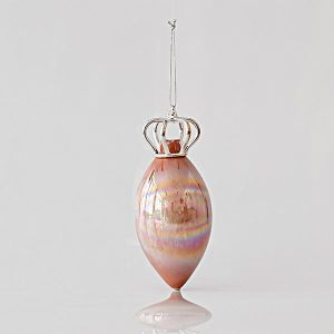 КОЛЕДНА СТЪКЛЕНА УКРАСА, РОЗОВА, С КОРОНА, КОМПЛЕКТ ОТ 2 БРОЯ, 6x14,8 см