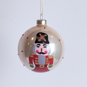 КОЛЕДНА СТЪКЛЕНА УКРАСА, ШАМПАНСКО С ЛЕШНИКОТРОШКА, КОМПЛЕКТ ОТ 4 БРОЯ, 8 СМ