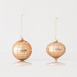 КОЛЕДНА СТЪКЛЕНА УКРАСА, ШАМПАНСКО, С БЛЕСТЯЩИ ДИЗАЙНИ, 2 ФОРМИ, КОМПЛЕКТ ОТ 4 БРОЯ, 8 см