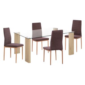 КОМПЛЕКТ ЗА ХРАНЕНЕ 5 ЧАСТИ LADY HM11595 СТЪКЛО-МЕТАЛ-MDF В ЦВЯТ СОНАМА И КАФЯВ ПЛАТ