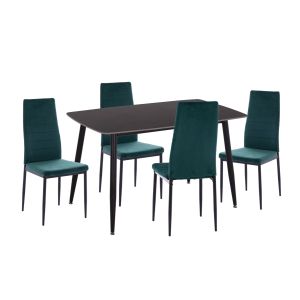 КОМПЛЕКТ МАСА И СТОЛОВЕ 5 ЧАСТИ RAVEN HM21265.02 КЕРАМИЧЕН ПЛОТ ЧЕРЕН МРАМОР - КАДИФЕ В КИПАРОСОВО ЗЕЛЕНО