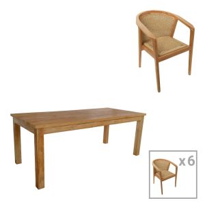 КОМПЛЕКТ МАСА И СТОЛОВЕ GRANNY-WOOLY 7 ЧАСТИ В ЕСТЕСТВЕНО БЕЖОВ ЦВЯТ 220X90X75СМ