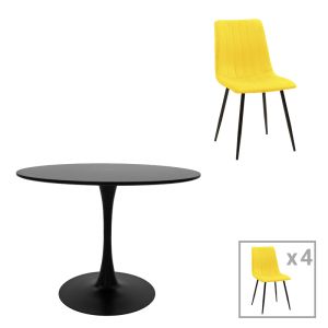 КОМПЛЕКТ ТРАПЕЗАРНА МАСА BALOU-PARKER И СТОЛОВЕ ОТ 5 MDF ЧЕРНО-ЖЪЛТО D100X73СМ