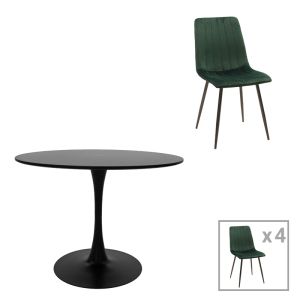 КОМПЛЕКТ ТРАПЕЗАРНА МАСА BALOU-PARKER И СТОЛОВЕ ОТ 5 MDF ЧЕРНО-ЗЕЛЕНА D100X73СМ